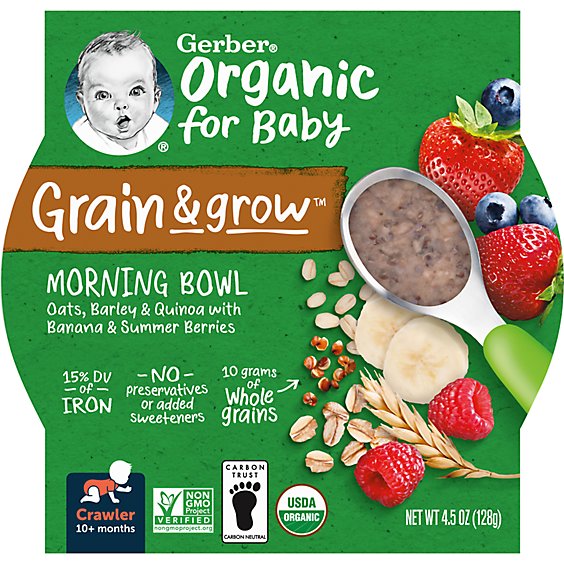Gerber 3rd Foods Organic Grain & Grow Morning Bowl Banana Mixed Berry Baby Meal Tray - 4.5 Oz