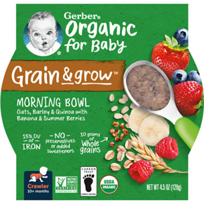 Gerber 3rd Foods Organic Grain & Grow Morning Bowl Banana Mixed Berry Baby Meal Tray - 4.5 Oz