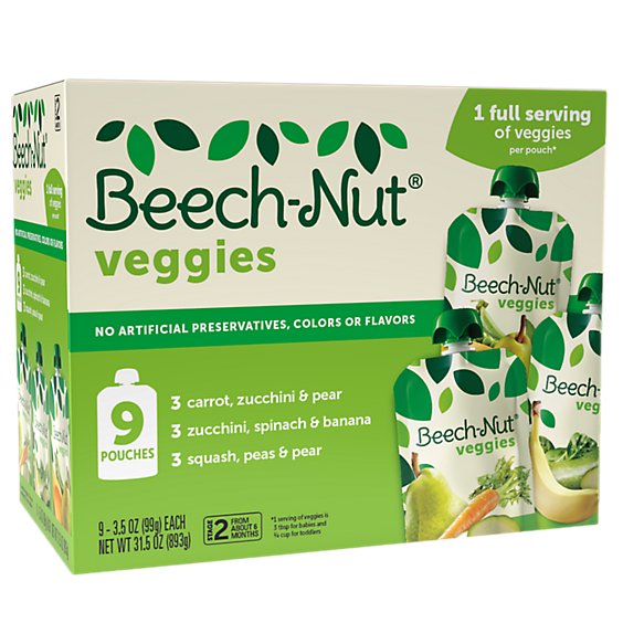 Beech-Nut Veggies Stage 2 Variety Pack Baby Food 9 Count - 3.5 Oz