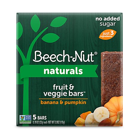Beech-Nut Toddler Snack Fruit & Veggie Bars Stage 4 Banana & Pumpkin 5 Count - 3.9 Oz