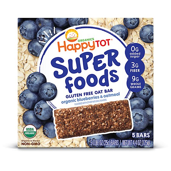 Happy Tot Organics Super Foods Gluten Free Oat Bar Organic Blueberries And Oatmeal Bars - 5-0.88 Oz