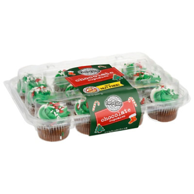 Two Bite Christmas Chocolate Cupcakes 12 Count - 10 OZ