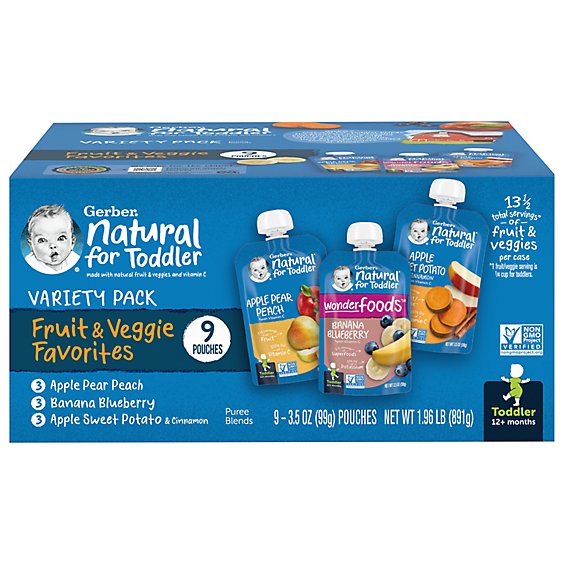 Gerber Toddler Fruit & Veggie Value Pack Baby Food Pouches - 9-3.5 Oz