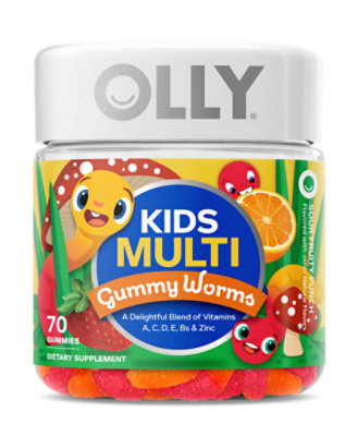 OLLY Kids Multi Gummy Worms Sour Fruity Punch - 70 Count - Image 1