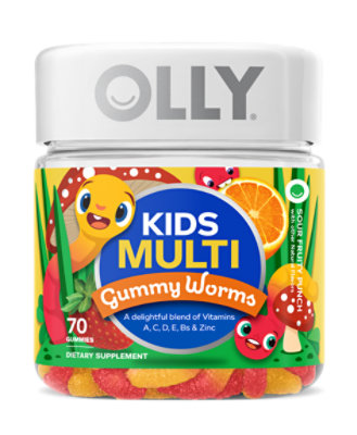 OLLY Kids Multi Gummy Worms Sour Fruity Punch - 70 Count