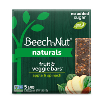 Beech-Nut Toddler Snack Fruit & Veggie Bars Stage 4 Apple & Spinach 5 Count - 3.9 Oz