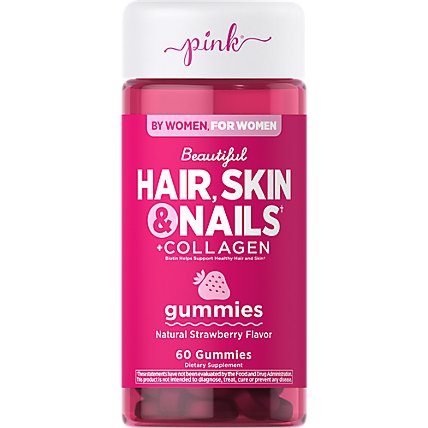 Pink Dazzling Hair Skin Nails Plus Collagen Gummies - 60 Count - Image 1