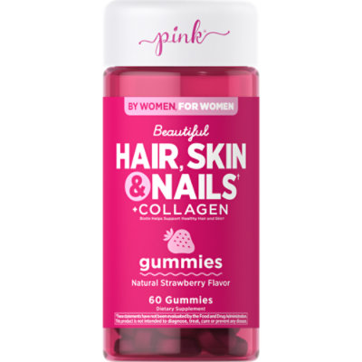 Pink Dazzling Hair Skin Nails With Biotin And Collagen Gummies - 60 Count