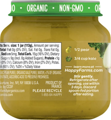 Happy Baby Organics Stage 2 Clearly Crafted Pear & Kale Jar - 4 Oz - Image 6