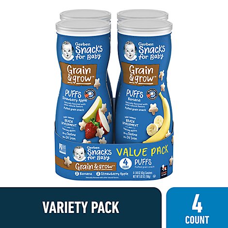 Gerber Puffs Banana & Apple Strawberry Cereal Snacks Variety Pack - 4-1.48 Oz