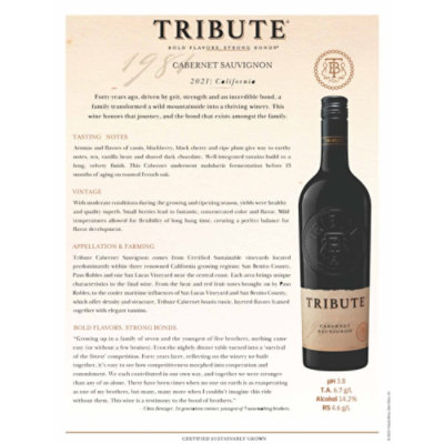 Tribute Cabernet Sauvignon Red Wine - 750 Ml - Image 3