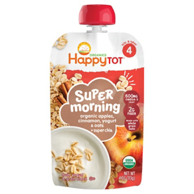 Happy Tot Organics Super Morning Stage 4 Apples Cinnamon Yogurt And Oats And Super Pouch - 4 Oz
