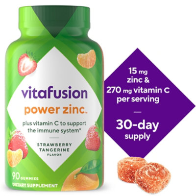 Vitafusion Power Zinc Strawberry Tangerine Flavored Immune Support Gummy Vitamins - 90 Count - Image 1
