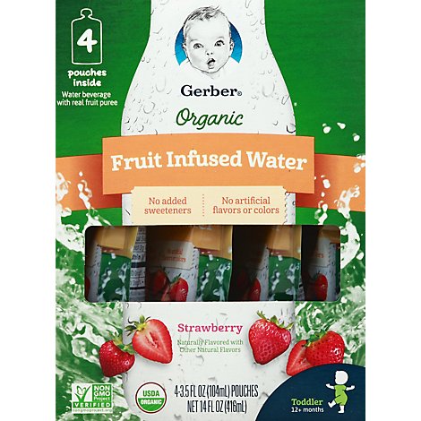 Gerber Organic Fruit Infused Water Strawberry - 4-3.5 FZ