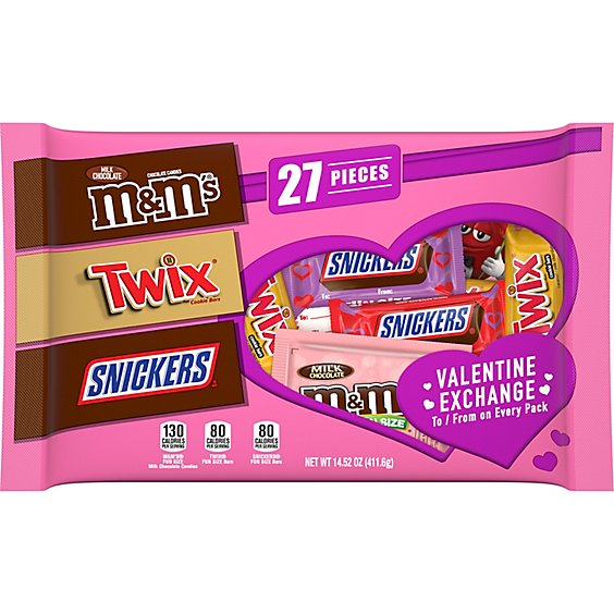 Mars M&M'S Snickers Twix Valentines Assorted Chocolate Candy - 27 Count