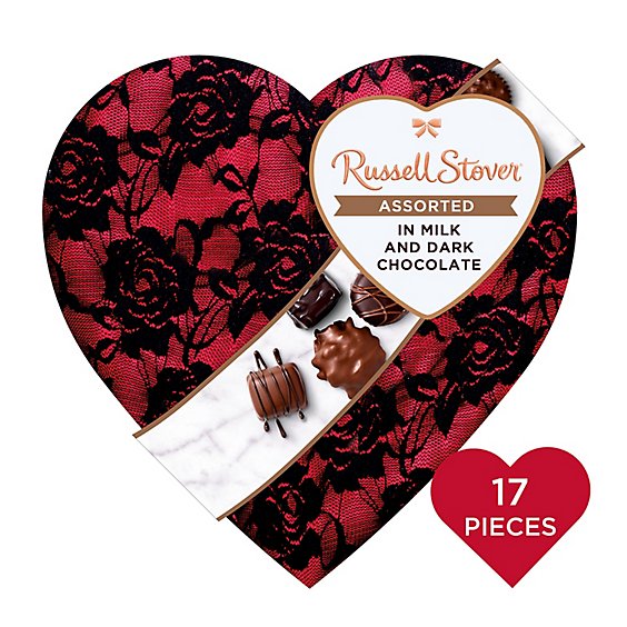 RUSSELL STOVER Valentine's Day Secret Lace Heart Assorted Milk & Dark Chocolate Gift Box - 10 Oz