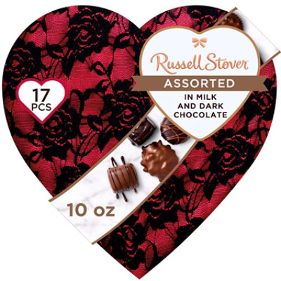 RUSSELL STOVER Valentine's Day Secret Lace Heart Assorted Milk & Dark Chocolate Gift Box - 10 Oz