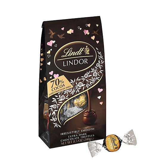 Lindt LINDOR Valentines 70% Dark Chocolate Candy Truffles Bag - 8.5 Oz