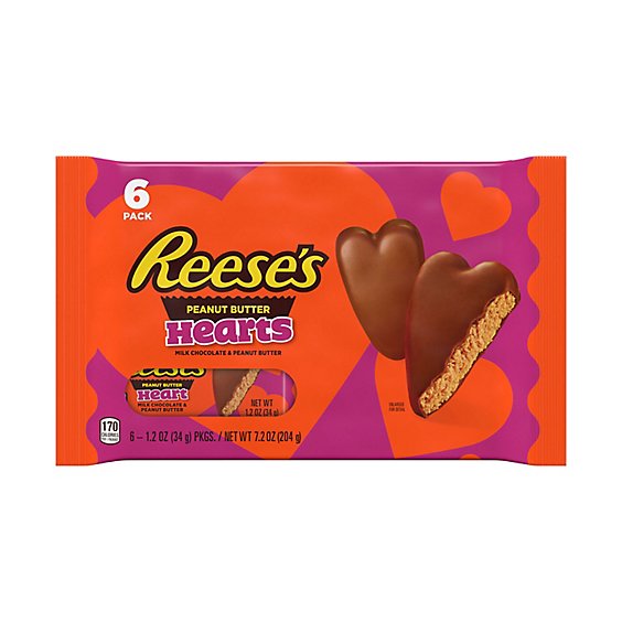 Reeses Milk Chocolate Peanut Butter Valentines Day Candy Packs 6 Count - 1.2 Oz