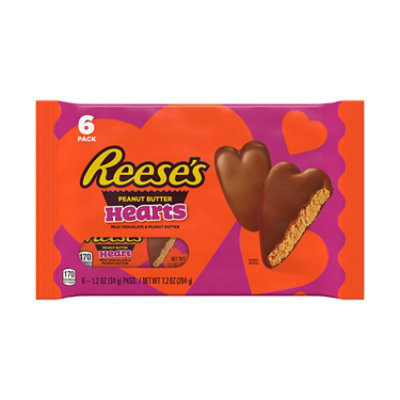 Reeses Milk Chocolate Peanut Butter Valentines Day Candy Packs 6 Count - 1.2 Oz - Image 1