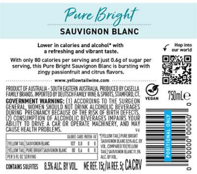 yellow tail Pure Bright Sauvignon Blanc Wine - 750 Ml - Image 3
