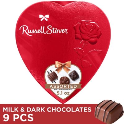 Russell Stover Valentines Day Red Foil Heart Milk & Dark Chocolate Gift Box - 5.1 Oz - Image 1
