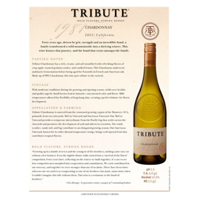 Tribute Chardonnay Wine - 750 ML - Image 2