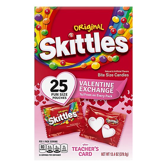 Skittles Candy Original Fun Size Valentine Class Exchange Kit 25 Count - 13.4 Oz