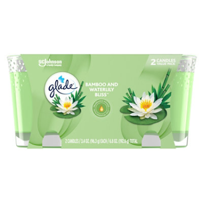 Waterlily 　green label relaxing Glade Bamboo And Waterlily Bliss Scented Candle Twin Pack - 2-3.4