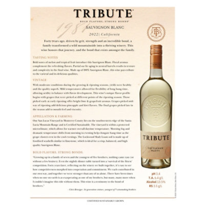 Tribute Sauvignon Blanc White Wine - 750 Ml - Image 2