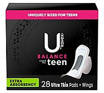 U by Kotex Teen Ultra Thin Unscented Extra Absorbency Feminine Pads With Wings - 28 Count