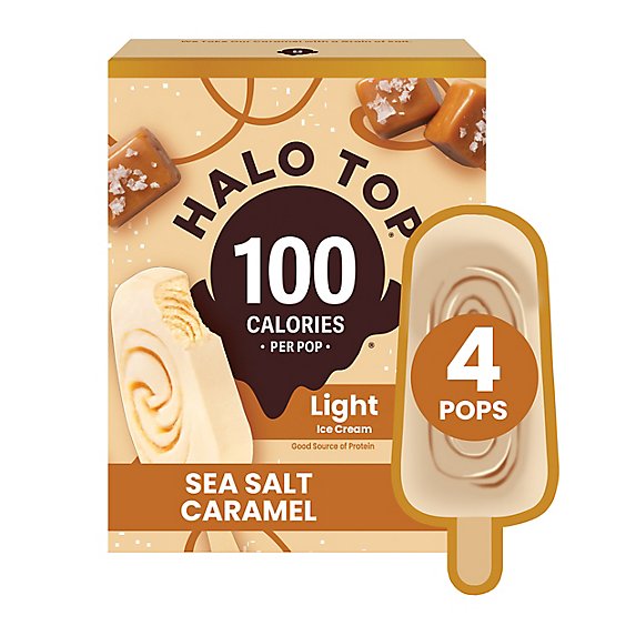 Halo Top Sea Salt Caramel Light Ice Cream Pops Frozen Dessert For Summer - 4 Count