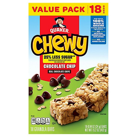 Quaker Chewy Reduced Sugar Chocolate Chip Granola Bars - 15.2 OZ