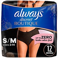 Always Discreet Boutique Size S/M Maximum Absorbency Black Low Rise Underwear - 12 Count - Image 1