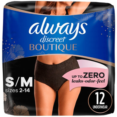 Always Discreet Boutique Size S/M Maximum Absorbency Black Low Rise Underwear - 12 Count