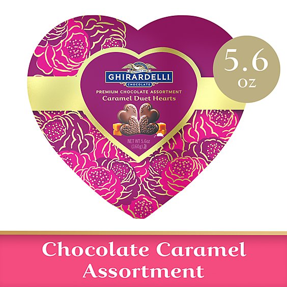 Ghirardelli Chocolate Assortment Caramel Duet Hearts For Valentines Heart Shaped Box - 5.6 Oz