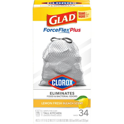 Glad ForceFlexPlus with Clorox Lemon Fresh Scent Tall Kitchen Trash Bags 13 Gallon - 34 Count - Image 1