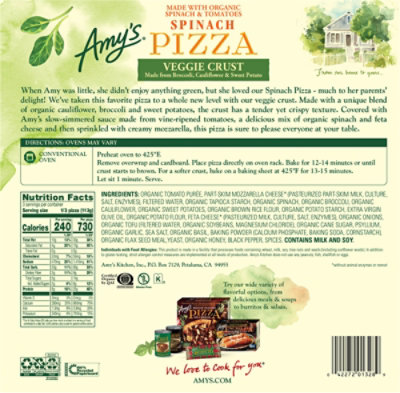 Amys Pizza Spinach Veggie Crust - 10.15 OZ - Image 6