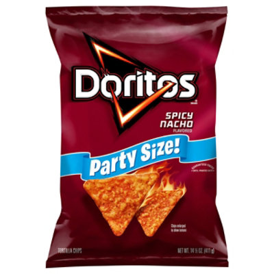 DORITOS Tortilla Chips Spicy Nacho Party Size - 14.5 OZ - Image 2