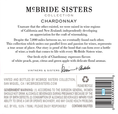 Mcbride Sisters Collection Chardonnay California White Wine - 750 Ml - Image 7