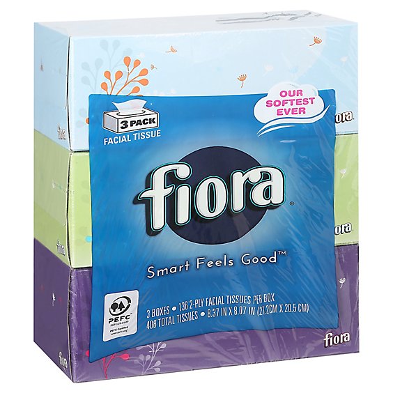 FIORA Facial Tissue 2 Ply Flat Box Pack - 3-136 Count