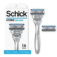 Schick Hydro Dry Skin Mens 5 Blade Razor with 1 Razor Handle and 2 Refills - Each - Image 1
