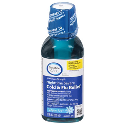 Signature Care Cold Flu Night Time Vapor Ice Liquid 12 FZ Vons