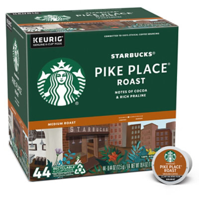 Starbucks Pike Place Roast 100% Arabica Medium Roast K Cup Coffee Pods Box 44 Count - Each - Image 1