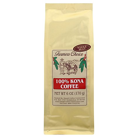 Farmers Choice Coffee 100% Kona Burlap Pouch Bean - 6 OZ
