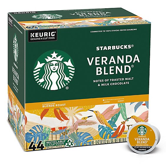 Starbucks Veranda Blend 100% Arabica Blonde Roast K Cup Coffee Pods Box 44 Count - Each