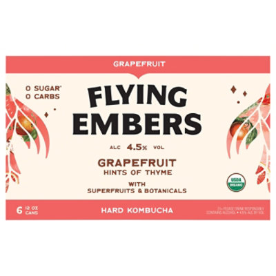 Flying Embers Hard Kombucha Grapefruit In Cans - 6-12 Fl. Oz.