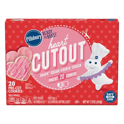 Pillsbury Ready To Bake Hearts Cut Out Sugar Cookie Dough 20 Count - 7.2 Oz