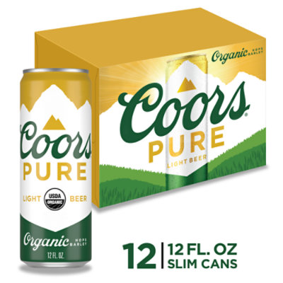 Coors Pure Organic Light Beer American Light Lager 3.8% ABV Cans 12-12 Fl. Oz.