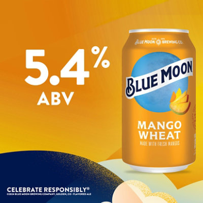 Blue Moon Mango Wheat Craft Fruit Beer Beer 5.4% ABV Cans - 6-12 Fl. Oz. - Image 3